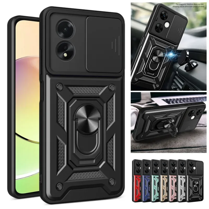 COMAKU Cover Armor Per Oppo A98 5G - Custodia Antiurto TPU+PC Con Anello Supporto E Copriobiettivo Scorrevole - Blu