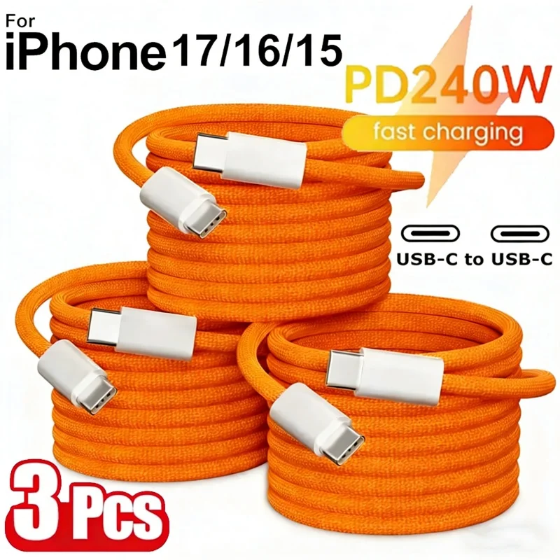 كابل شحن سريع فائق السرعة PD 240W من نوع USB-C إلى نوع C 6A لنقل البيانات للهواتف، مناسب لـ iPhone 16 و15 وسامسونج وهواوي.
