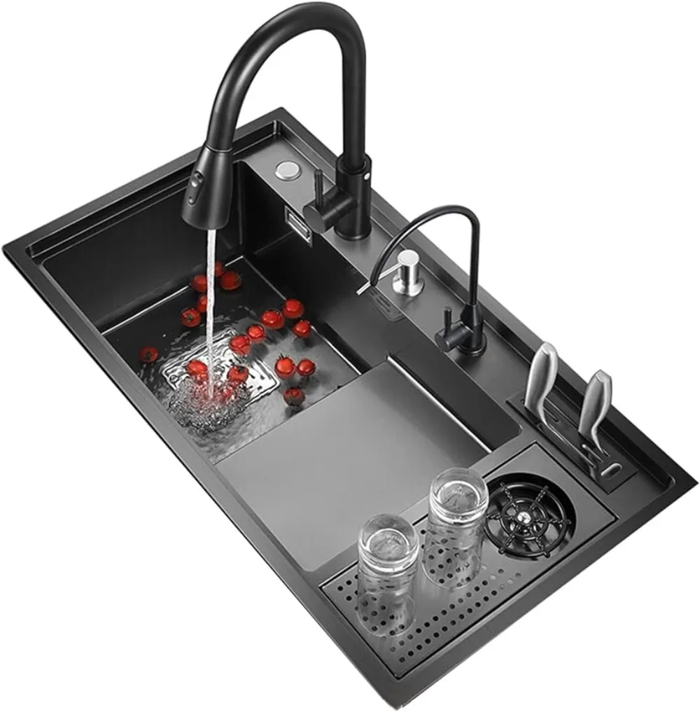 

32.3'' Kitchen Sink Black Nano Sink Useful Things for Home and Kitchen Household Useful Products Washhand Stand Sinks Organizer