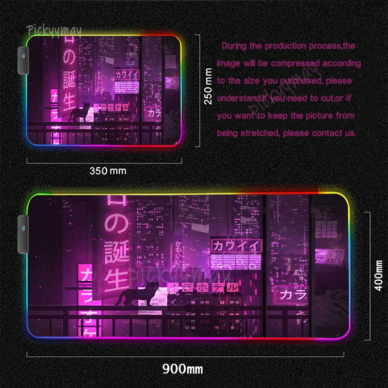 Tapete de Mesa do Teclado das Almofadas de Mesa dos Mousepads do Japão com Backlit a Grande Almofada do Rato do Rgb Xxl Roxa Cidade Neon Conduziu a Esteira do Rato - Imagem 2