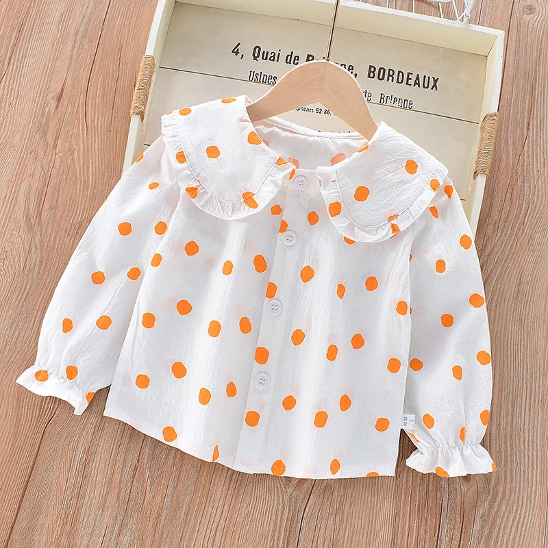 Girls' Shirt New Long Sleeve Turn Down Collar Strawberry Cherry Top Fashion Spring Autumn Children Blouse 2-6 Y