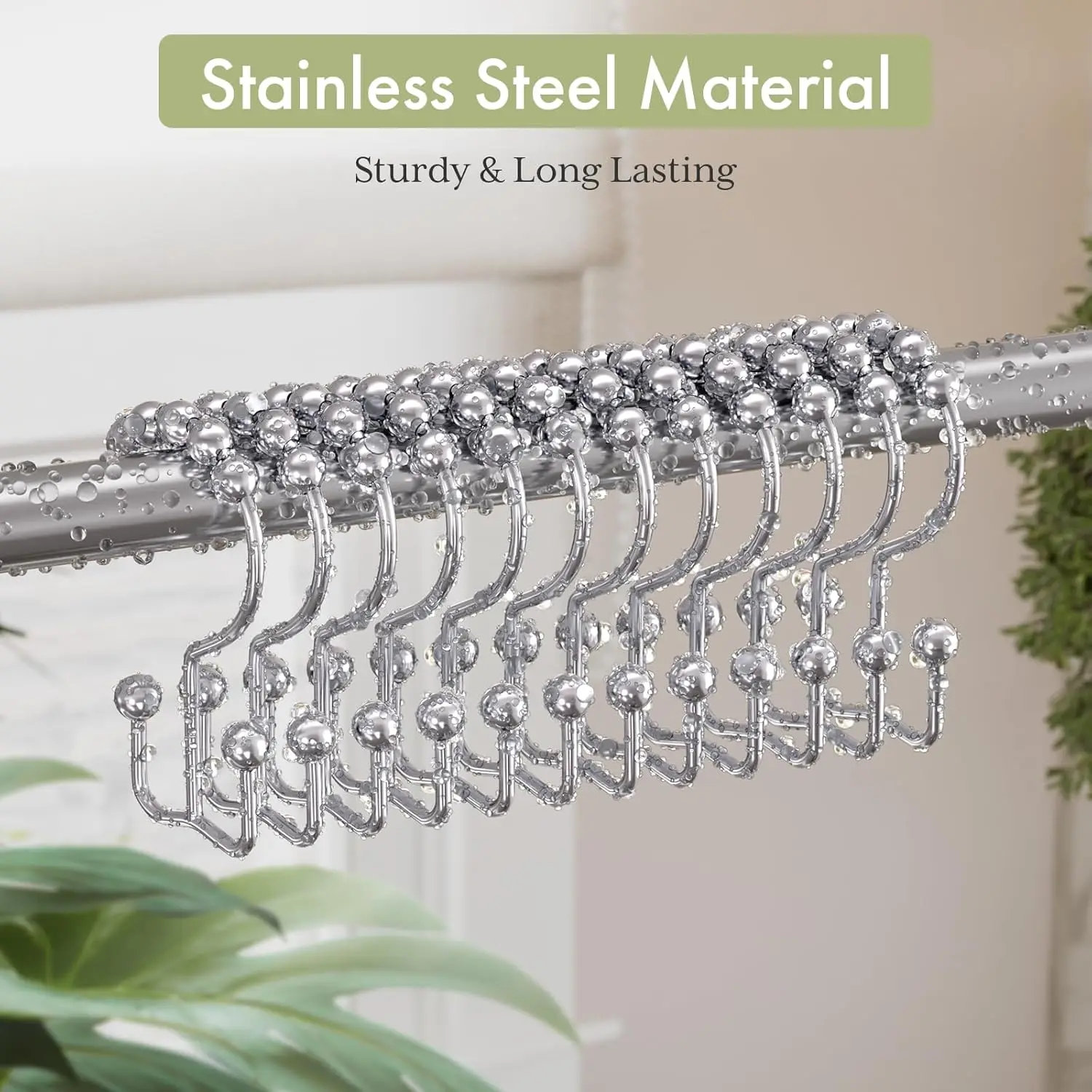 Shower curtain hook ring, rust proof stainless steel double shower curtain hook, used for shower hooks