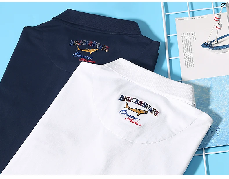 2025 Summer Solid Color Men's Short Polos Bruce&Shark Fashion Embroidery Straight Men's Navy Polo Shirt Thin Cotton Big Size 4XL 19 S01c2ad3a24f14860b2a14c221cde2e3aw