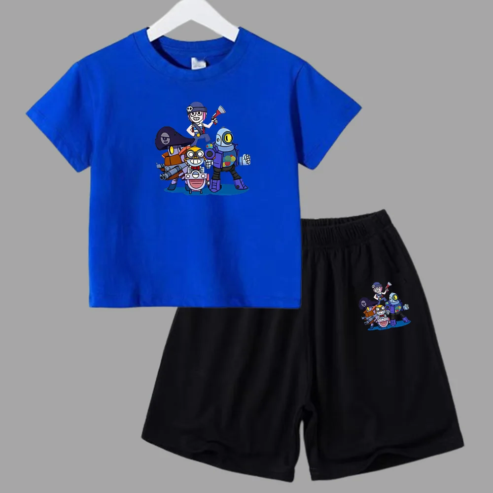 thumbnail image 1 of Conjunto de 2 piezas de camiseta y pantalones cortos informales para niños y adolescentes, de algodón, de manga corta, para verano, 1 of 5