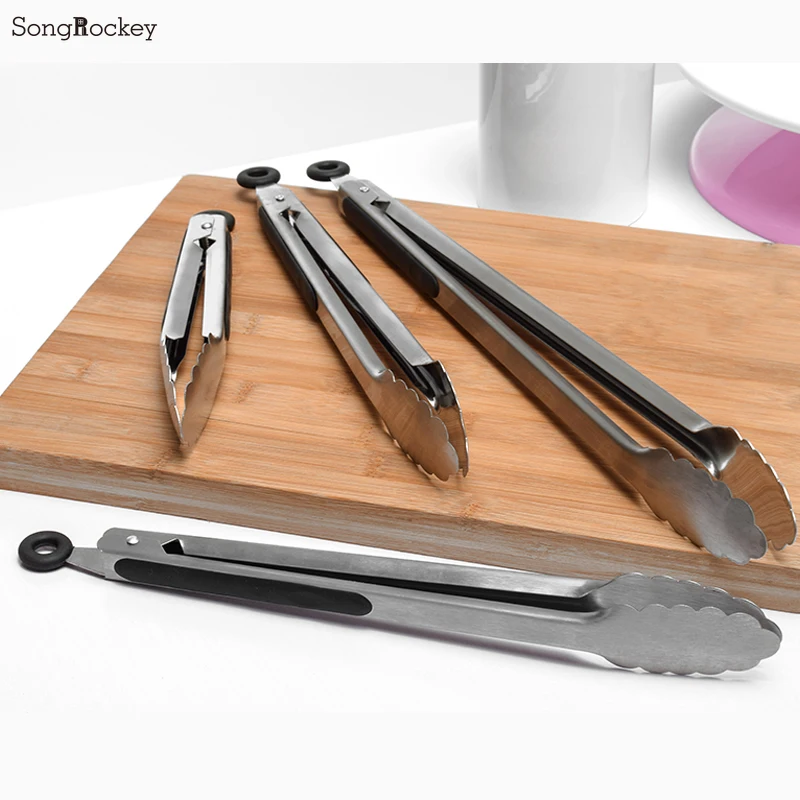 BBQ Grilling Tong Salad Cake Dessert Serving Food Tongs food tongs Stainless Steel Barbecue Clips Clamp Baking Food Kitchen Tool 1PC