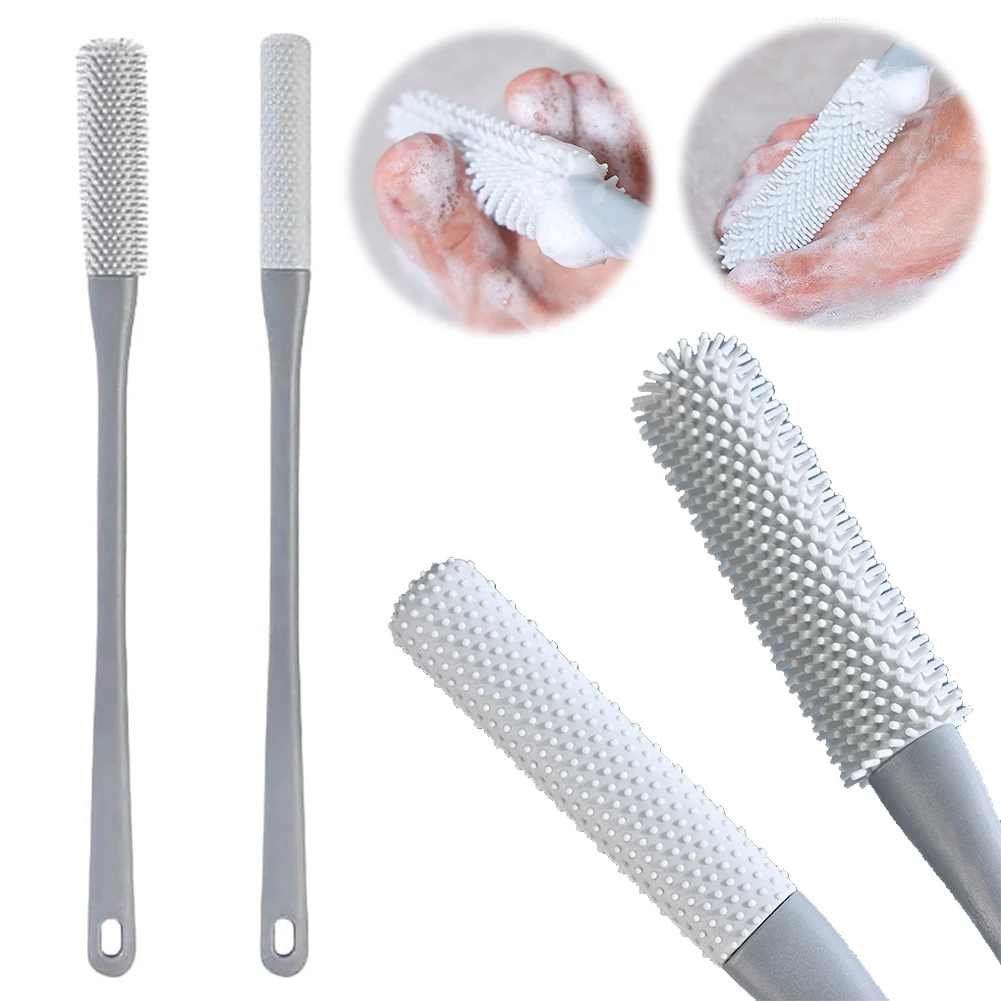 2Pcs Toe Cleaning Brush Toe Seam Scrubbing Brush with Long Handle Rubbing Foot Tool for Ash Wash Dead Skin Remove