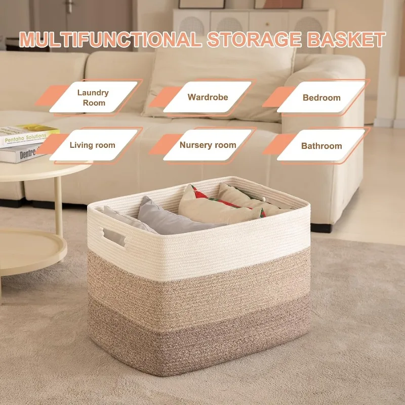 108L Super Large Blanket Basket, 25”x16”x16”(108L) Rectangle Woven Baskets for Storage 6