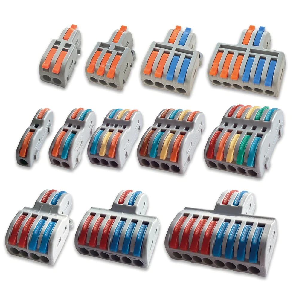 ชุดขั้วต่อสายไฟแบบเร็วสากล - เทอร์มินัลบล็อกไฟฟ้าแบบกดเข้า 1/5/10 สําหรับการเชื่อมต่อสายเคเบิลสายไฟประกบ 1