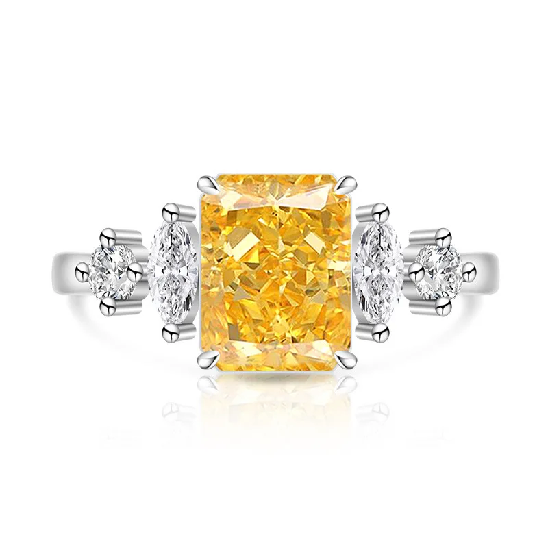 Elegant 925 Sterling Silver Zircon Square Ring, Adjustable Open Band, Luxury Fine Jewelry for Women, Perfect Party Gift
