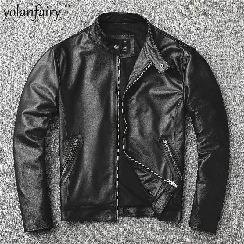 

Top Layer Cowhide Motorcycle Leather Jacket Men Slim Sheepskin Coat Man Genuine Leather Jackets Short Leather Clothing Male FCY