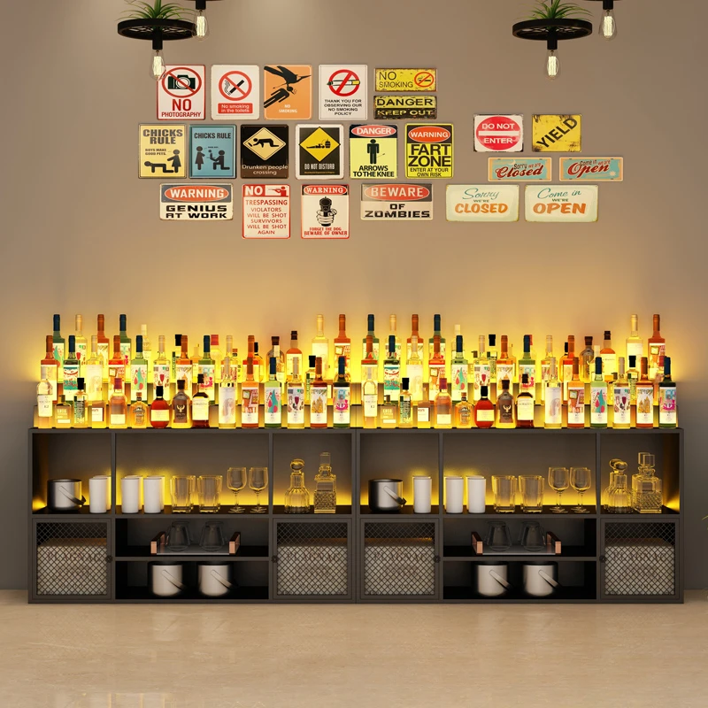 Restaurant Wine Display Cabinet Against the Wall Bar Counter Rack Shelf Mixer Commercial Cocktail Beer Cabinet