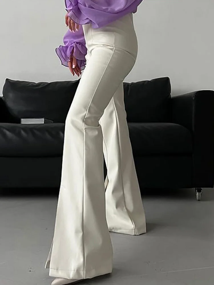 

Black High Waisted Leather Trousers Women Casual Flare PU Leather Pants Winter Fashion Elastic Skinny Pants Club Party Clothes