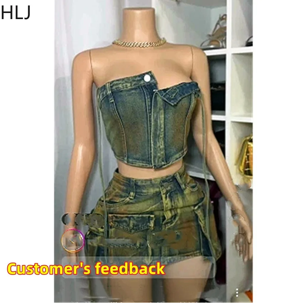 HLJ Fashion Y2K Streetwear Women High Waist Button Denim Skirts Casual Female Pocket Mini Skirts Female Vintage Cowboy Bottoms