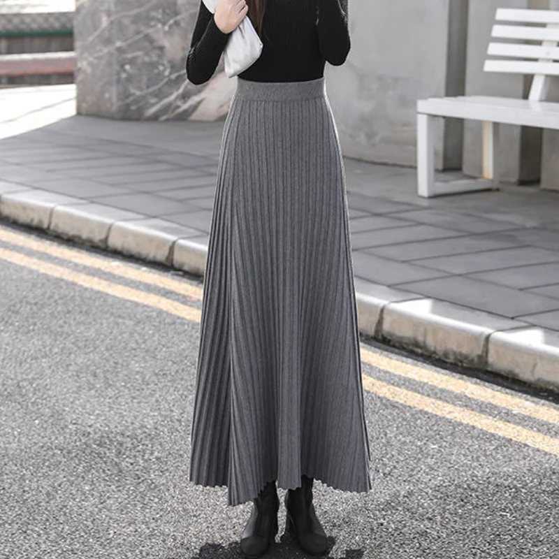 Jupe Maxi Plissée A-line Gentle Herd, Gris Cachemire/laine, Taille M – Très Bon état