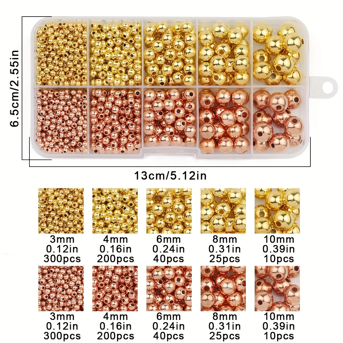 DIY 팔찌 목걸이 쥬얼리 제작 액세서리용 CCB 라운드 스페이서 루즈 비즈, 금 실버 도금, 3mm, 4mm, 6mm, 8mm, 10mm, 950 개 상자
