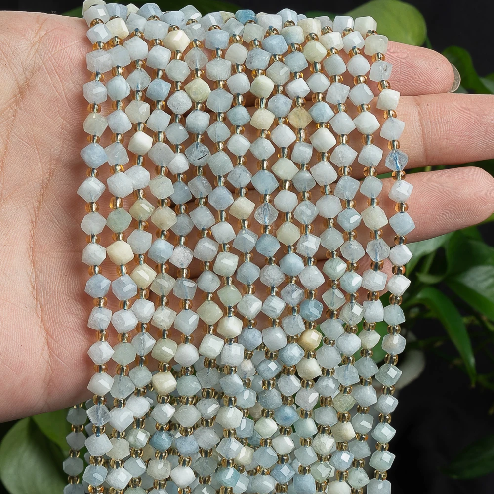 Genuine Natural Aquamarine Beads Stone 6/8MM Loose Faceted Beaded Strands Grade AAA Gemstone Full Strand For Jewelry Making