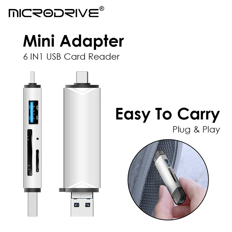 6 in 1 OTG 유형 C SD TF 카드 리더기 USB 3.0 마이크로 USB 플래시 드라이브 어댑터 5Gbps 고속 전송 다기능 카드 리더기