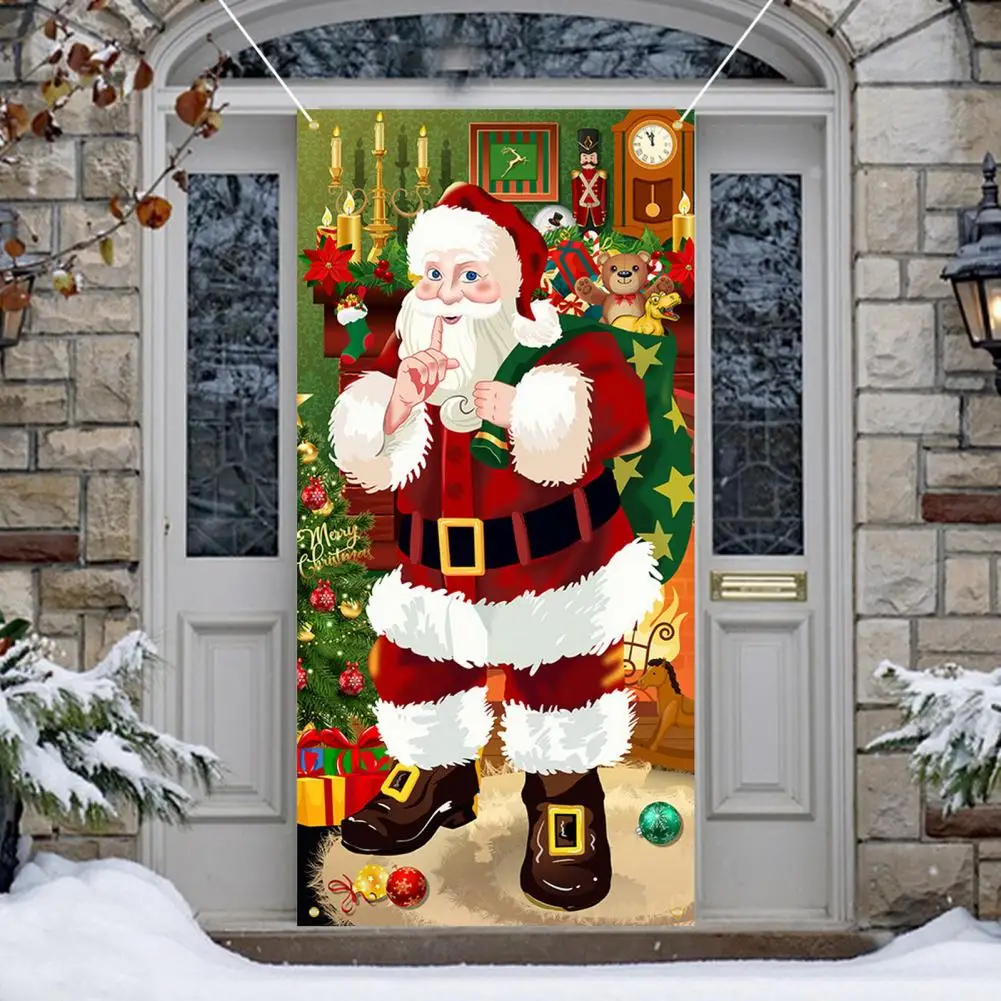 

Christmas Door Cover Outdoor Photo Christmas Hanging Cloth Charming Dog Xmas Tree Gift Decor Festive Door Curtain for Christmas
