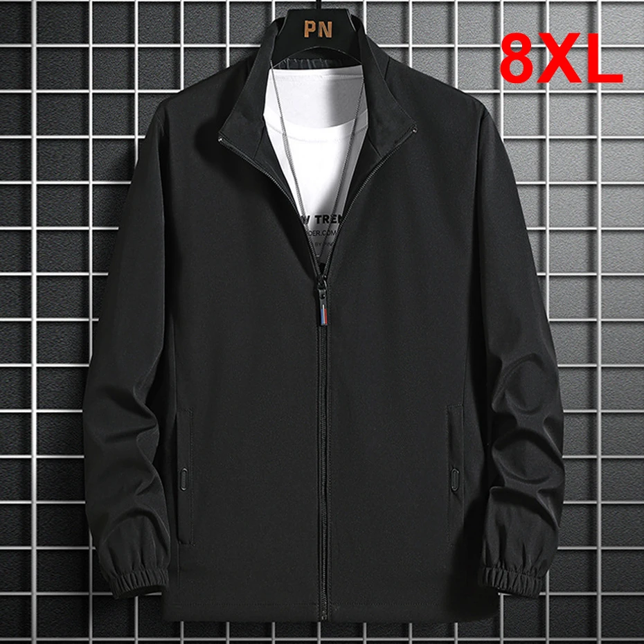 

Однотонная мужская куртка, бриджи 8XL, Повседневная модная верхняя одежда, мужское черное пальто большого размера