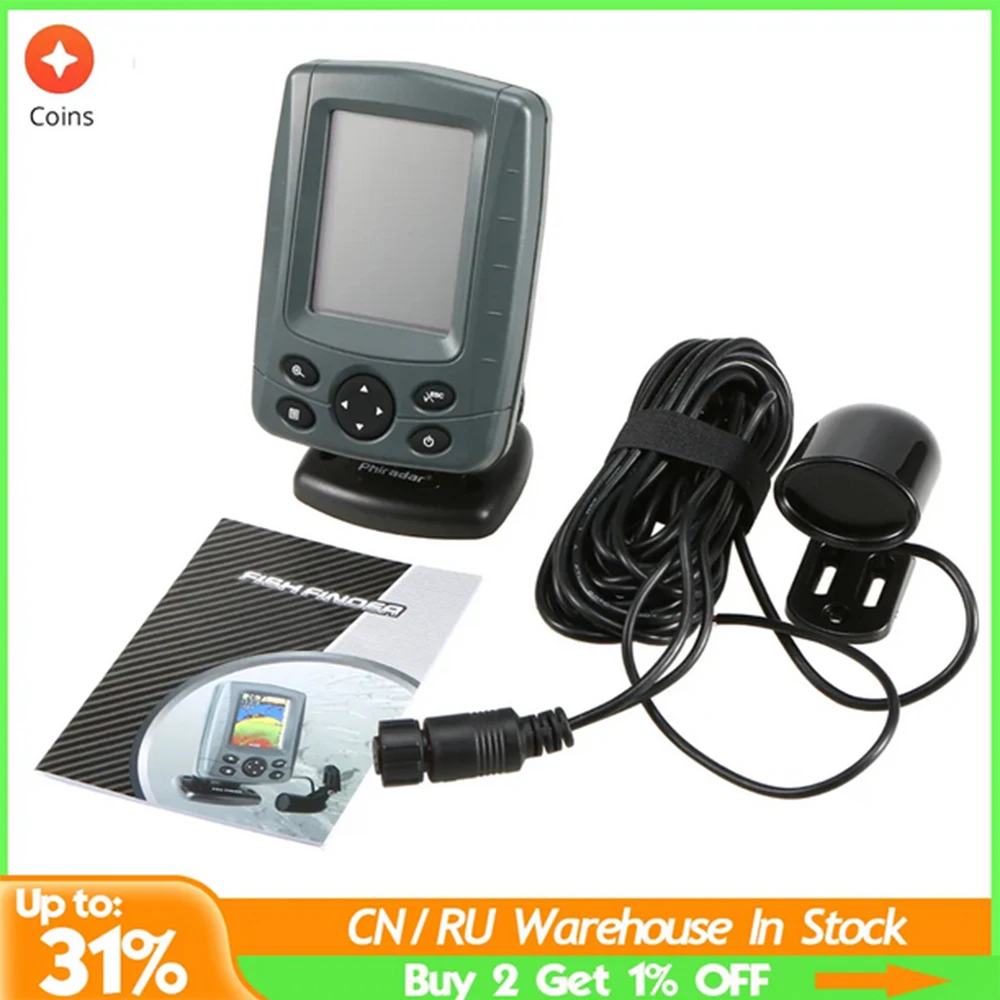 Portable Sonar Fish Finder 3.5" LCD Boat Finder 0.6M to 80M echo sounder 200KHz/83KHz Duel Beam Depth Locator
