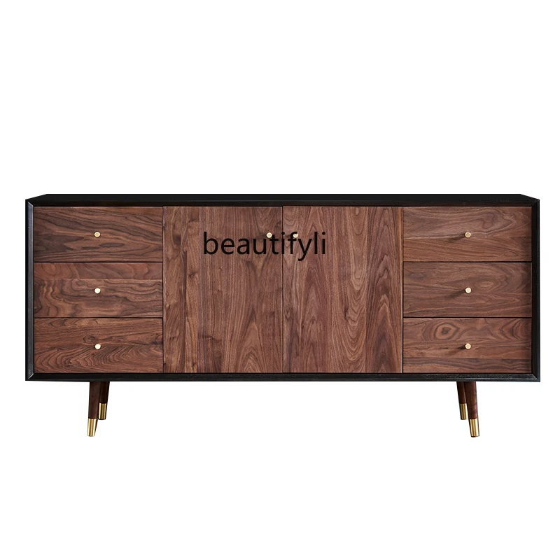 

zq Nordic Solid Wood Sideboard Simple Black Walnut Living Room Entrance Cabinet Tea Locker
