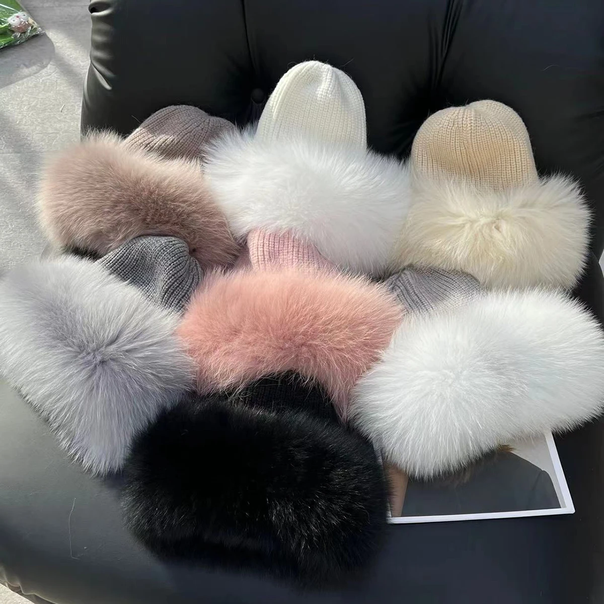 Women Real Fur Hat Winter Natural Fox Fur Beanie Lady Luxury Knitting Fox Bucket Hat Bonnets