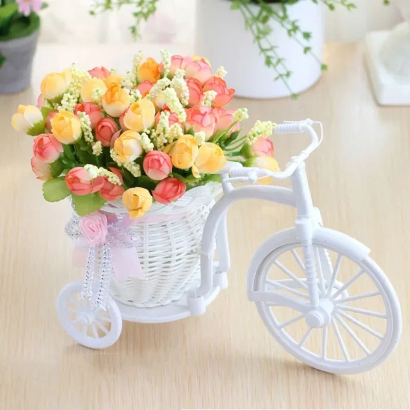 Flores Artificiais Rosas De Seda, Rattan, Bicicleta Vaso, Bicicleta De Plástico, Mesa Decorativa Rosa, Bonsai Planta, Casa Ao Ar Livre E Decoração Do Escritório