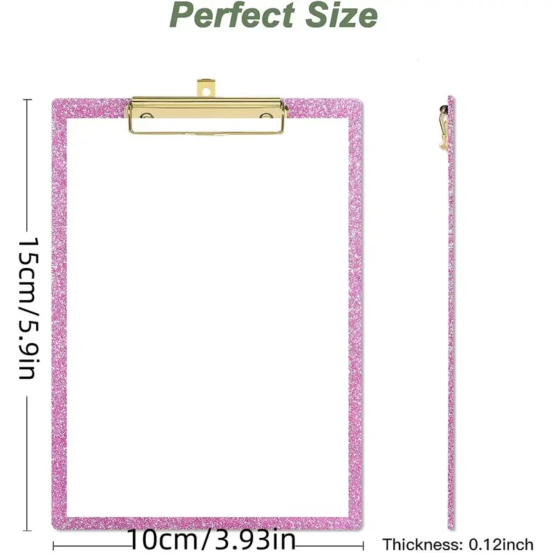 A6 Acrylic Clipboards Glitter Clipboard with Gold Clip Designed for Classroom School Doctor Office Sparkly Clipboards 5