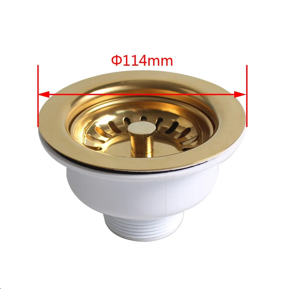 

Brass Brush Gold 114 Mm Kitchen Sink Drain Strainer with Removable Basket and Seal Lid Multifunctional
