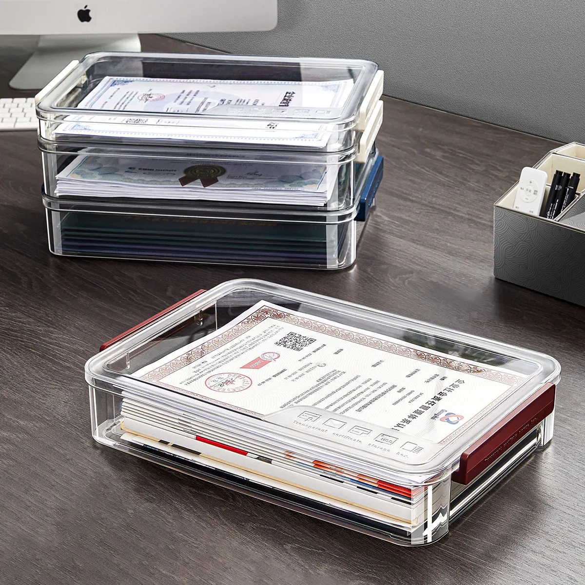 

Multifunctional Certificate Storage Box Household Transparent Document Certificate Classification Box Office Data Storage Box