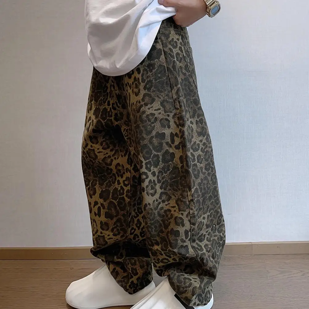 Description Picture 3 of itemMen Pants Loose Deep Crotch Retro Men Trousers Hip Hop Leopard Print Full Length Long Trousers