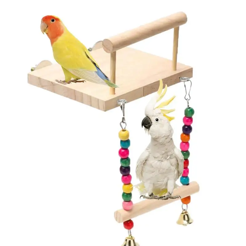 

Деревянная подставка для попугаев, окуня с жевательными бусинами, окунь для птиц с погремушкой, игрушки для попугаев с качели для Lovebird Chinchilla