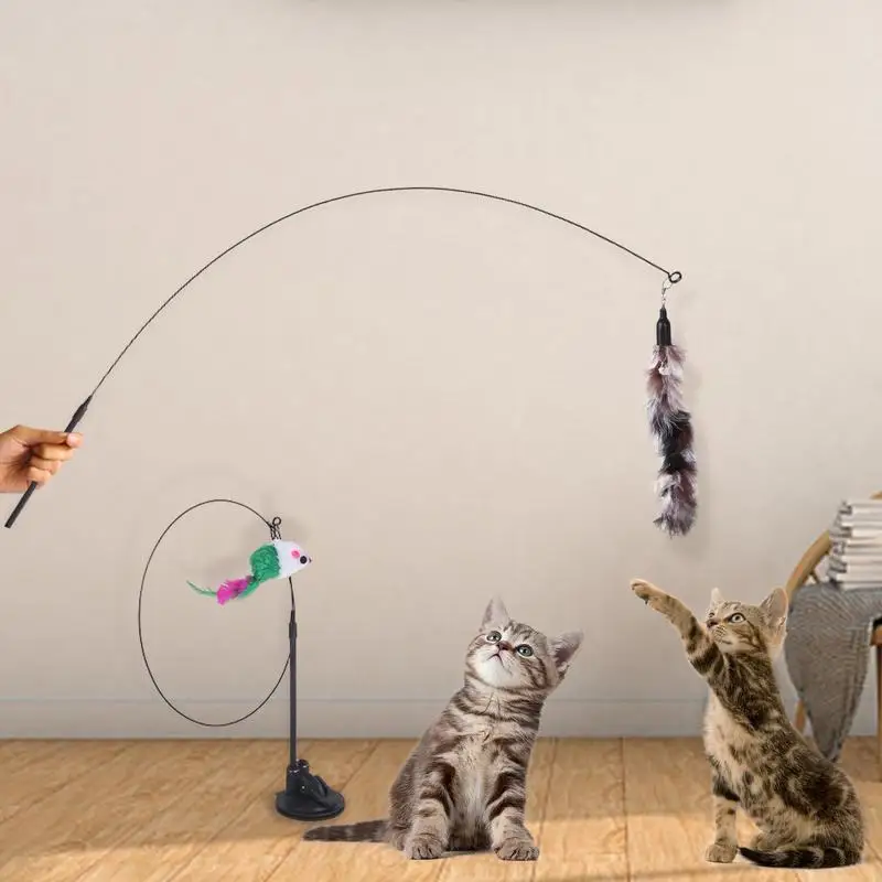 Cat Teaser Toy Dual Head Cat Fishing Pole Toy Adsorbable Swing