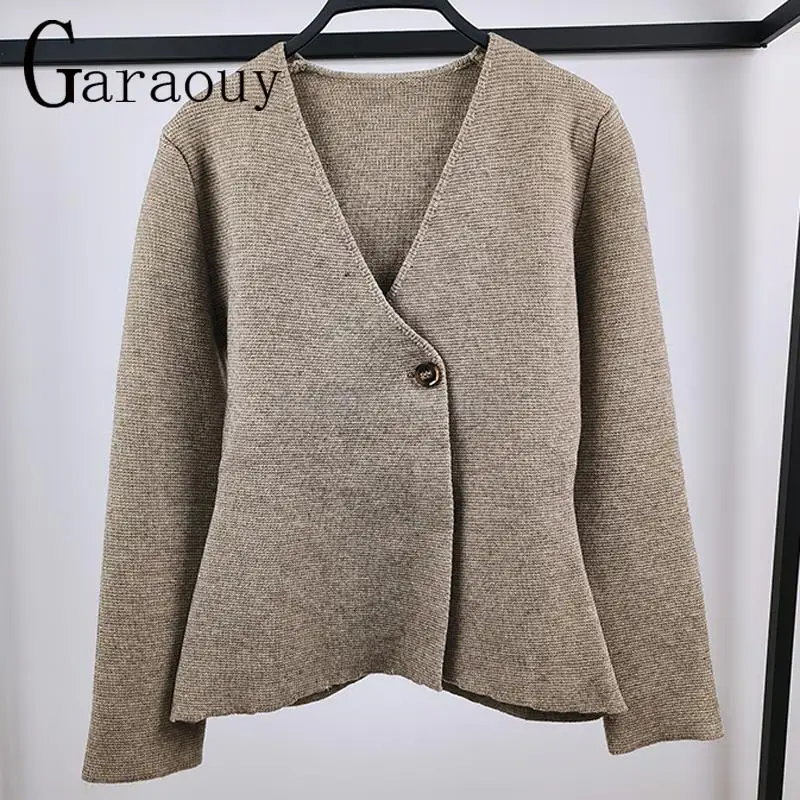Garaouy2023WinterWomenChicVNeckButtonSlimKnitBlazerCardigan