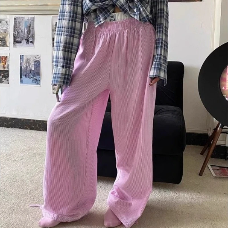 

Deeptown Y2k Vintage Pink Striped Pants Baggy Oversized Casual Korean Fashion Old Money Trousers Woman Wide Leg Harajuku Summer