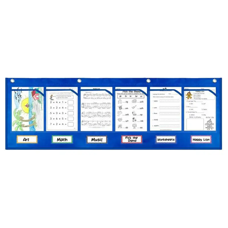 цена Hanging Pocket Chart 6 Pocket Wall File Organizer Multipurpose Classroom Organizer For Papers Cards Homework Magazines