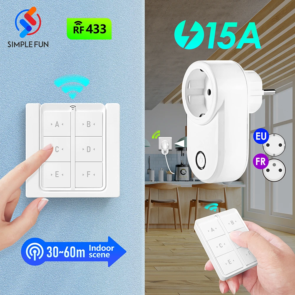 Tomada de Controle Remoto sem Fio Interruptor do Painel Magnético Tomada Elétrica para Eletrodomésticos Tomada Inteligente eu fr 15a 220v 433mhz rf