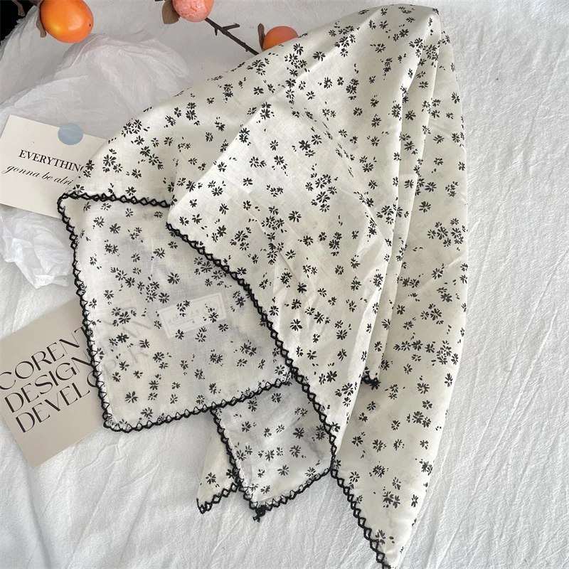 Floral Print Handkerchief Small Hijab Cotton Head Scarves Women Square Kerchief Hair Scarfs 70cm Cute Bandana Head Scarf Ladies