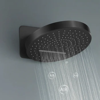 ระบบฝักบัวแบบฝังผนังควบคุมอุณหภูมิ 3 ฟังก์ชั่น แบบเรนชาวเวอร์ สีเทา ทำจากทองเหลือง พร้อมวาล์วผสมติดผนังและฝักบัวมือ 2