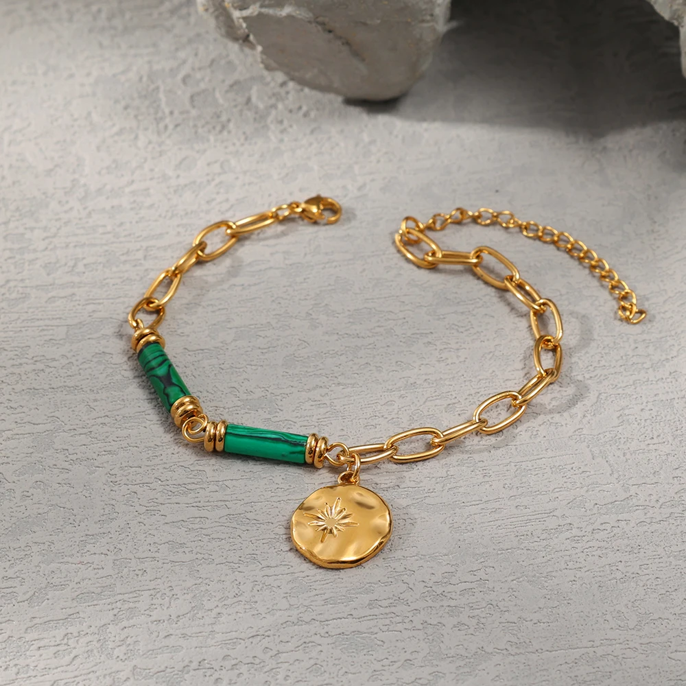 Stainless Steel Uneven Round Pendant Bracelet For Women 18K Real Gold Plated Fashion Trend Ladies Birthday Party Gift Wholesale