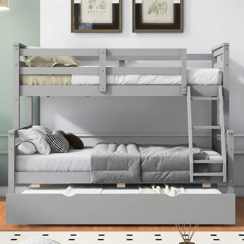 Solid Wood Double Bed Frame with Guardrail and Ladder 5