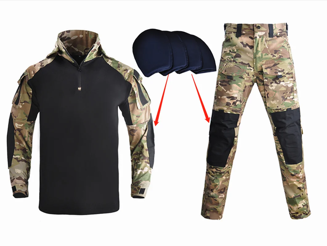 

Hooded Tactical Suits Uniform Military Pants Army Paintball Airsoft Male Suit Men Clothing Combat Shirt Hiking Shirt with Pads