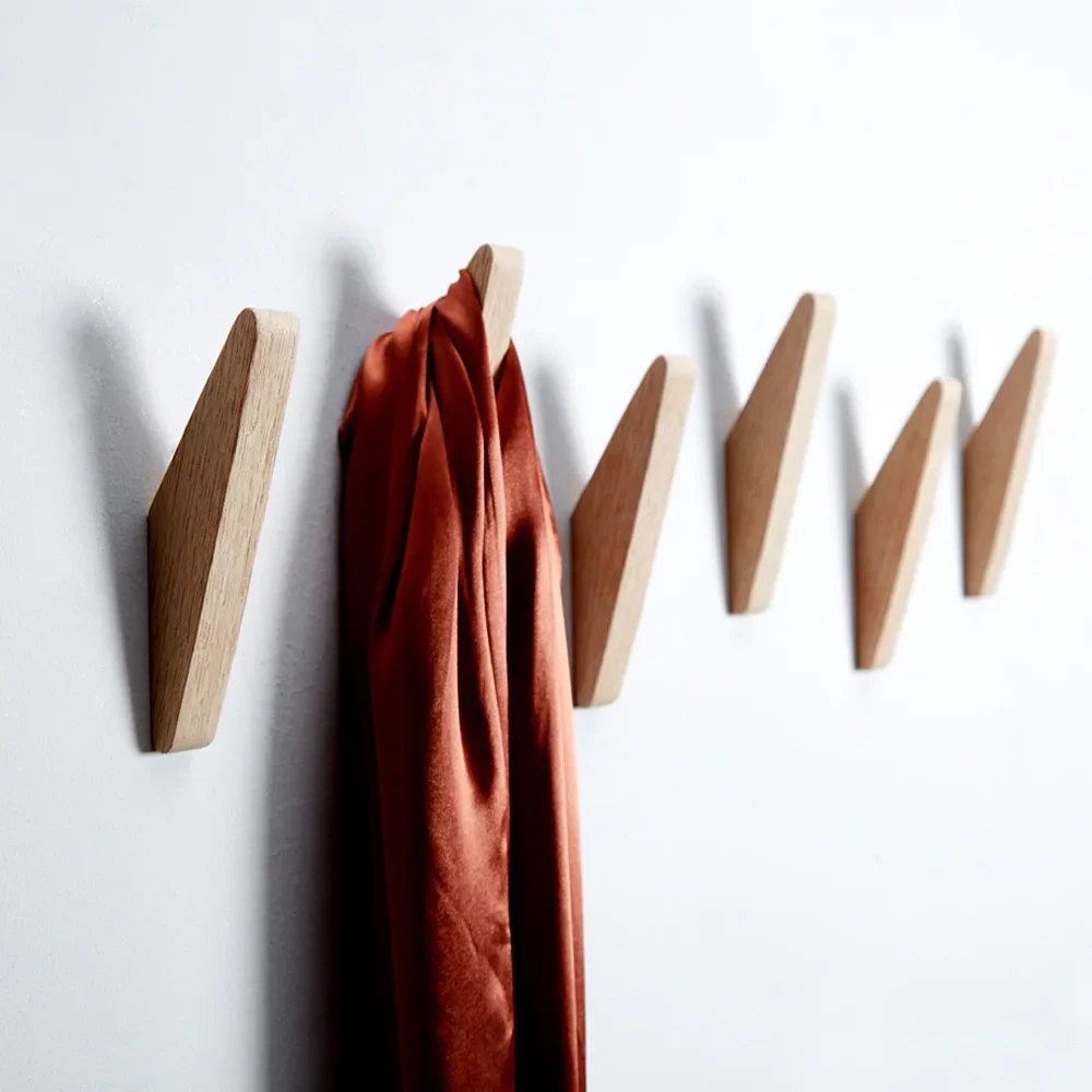 Description Picture 2 of itemOak Wood Wall Mounted Triangle Multi-Purpose Clothes Hanger Coat Rack Key Holder Decorative Hook Hat Shelf Scarf Handbag Storage