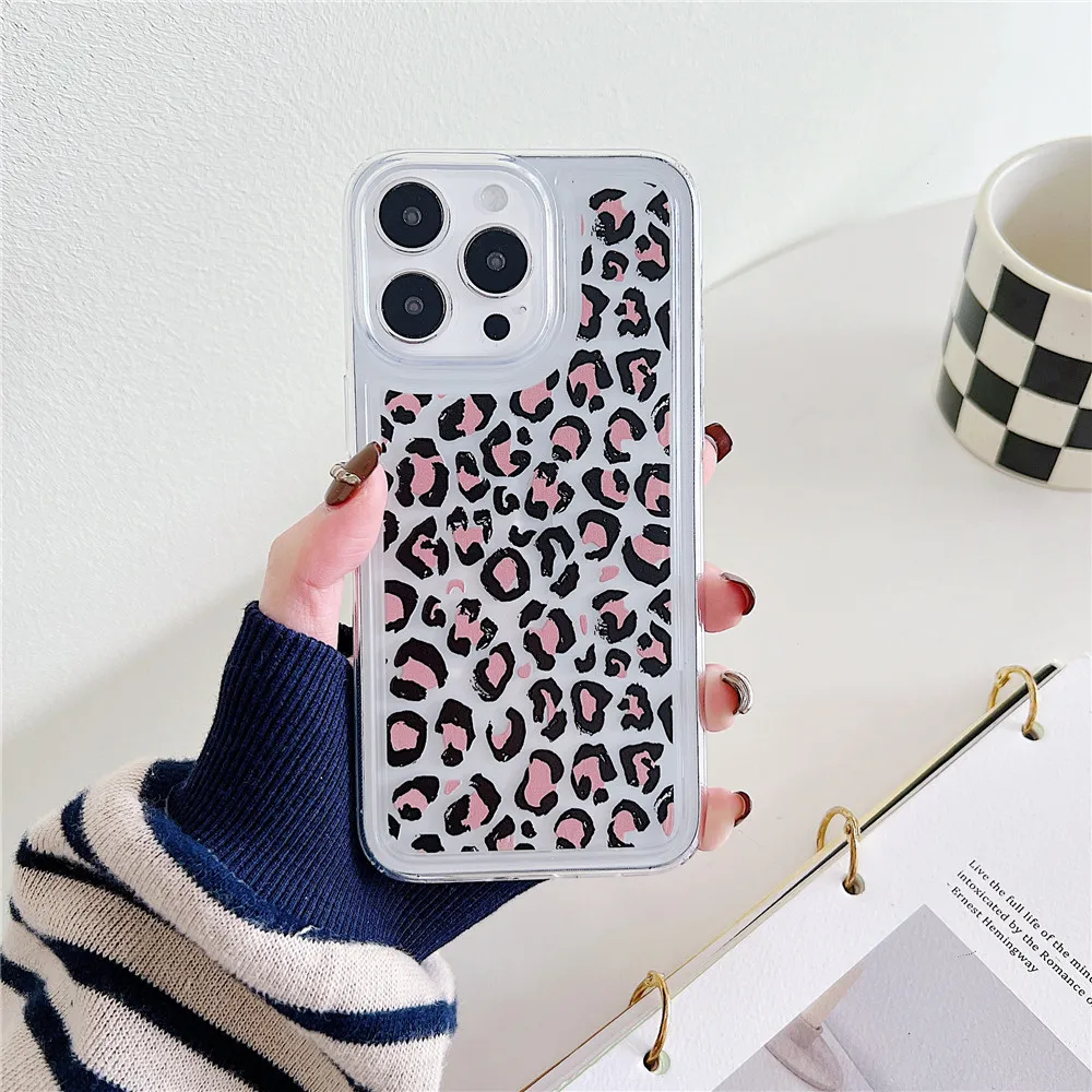 Leopard Print Fall Klar Silikon Abdeckung Für iPhone 12 13 11 Pro Max 14 15 Plus Airbag Stoßfest Funda_voghion.com