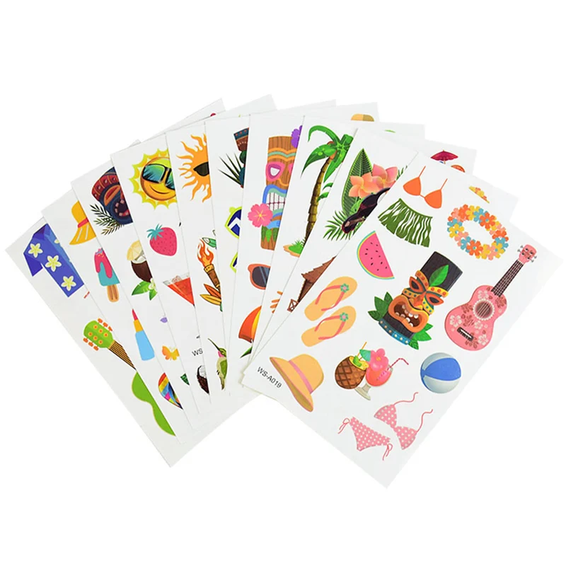 10Sheets Hawaiian Party Aloha Temporary Tattoo Sticker Waterproof Tropical Flamingo Party Luau Summer Beach Birthday Decorations