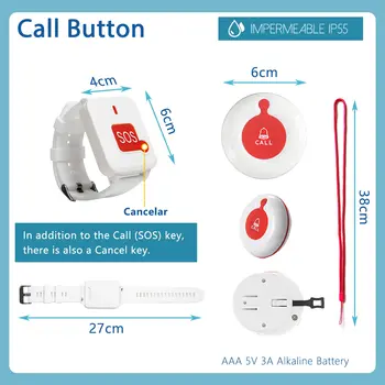 Wireless SOS Call Button Life Alert System Caregiver Pager for Elderly Seniors Home Safety 1 Receiver 1 Necklace 1 Wrist Button 5
