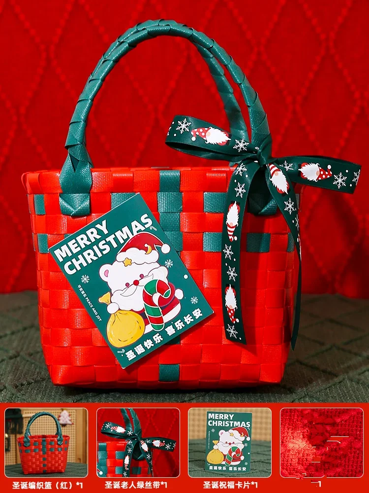 Merry Christmas Candy Storage Basket Handbag Gift  Rattan Basket Travel Picnic Beach Shopping Bag Rattan Fruit Basket 2