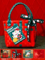 Merry Christmas Candy Storage Basket Handbag Gift  Rattan Basket Travel Picnic Beach Shopping Bag Rattan Fruit Basket 2