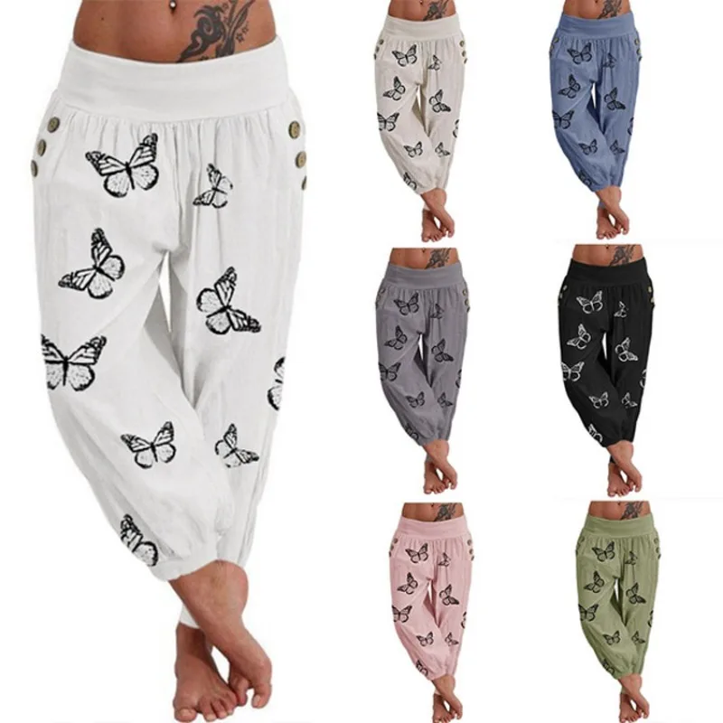 Casual Pants for Women In Europe and America Style Women's Pants Loose Butterfly Printing European and American Fashion Trend wanderlust europe the great european hike