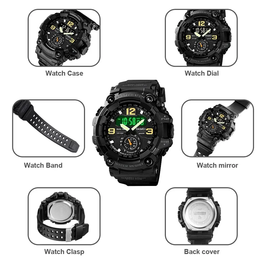 Skmei Multifunctional Chrono Digital Watches Mens Dual Movement 3 Time Sport Wristwatch Waterproof Electronic Clock Reloj Hombre 4